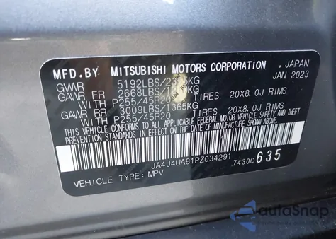 2023 Mitsubishi Outlander Ralliart S-Awc/Se 2.5 S-Awc/Se Black Edition S-Awc/Se Special Editiont S-Awc from USA, damaged, VIN JA4J4UA81PZ034291